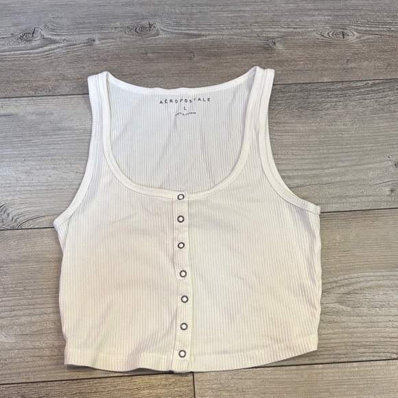 Aeropostale Tops - Aeropostale Ribbed White Button Tank Top